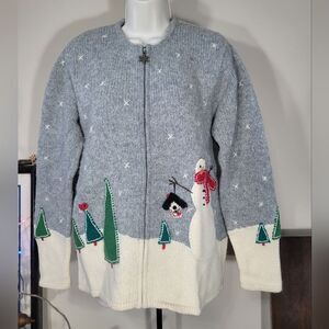 LN 100% WOOL THICK northern isles zip up Christmas sweater women medium